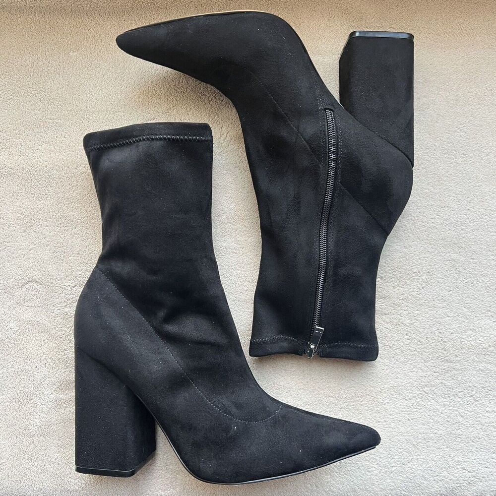 Marc Fisher Larry Black Faux Suede Pointed Toe Sock‎ Ankle Boot Bootie Women 8.5